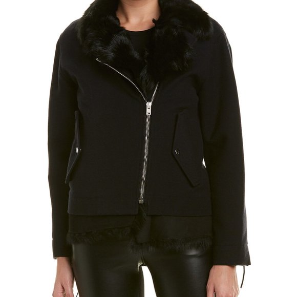 🌟NEW IRO 2-in-1 Jacket w/ 100% Lamb Shearling Vest. Black on black - Picture 2 of 15